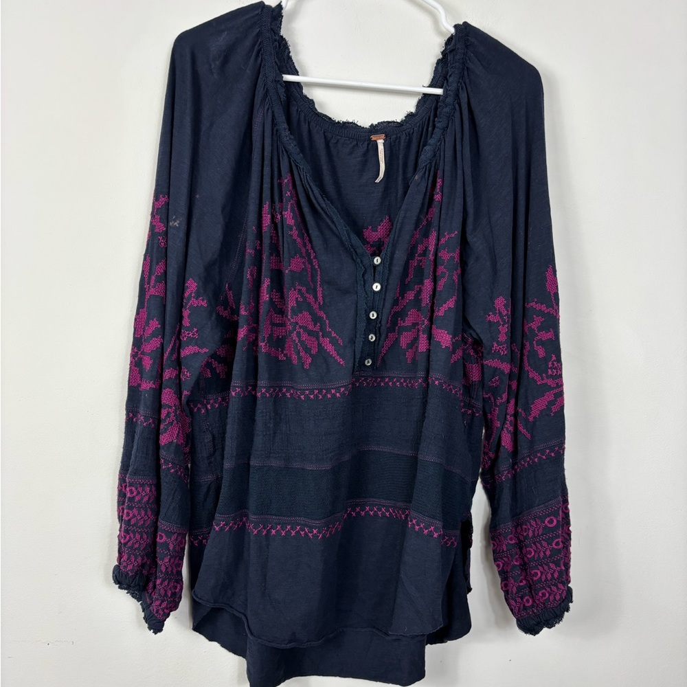 Free People Persuasion Embroidered Top Womens M Oversized Slouchy Boho Hippie - Picture 2 of 9
